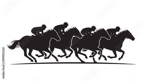 Billede på lærred Horse racing silhouette with jockeys in black, premium style vector banner for s