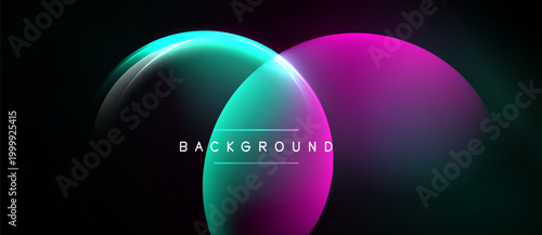 Abstract design features overlapping vibrant circles. Teal, purple hues blend against dark backdrop. Text reads background. Modern, dynamic composition.