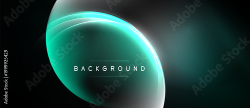 Abstract teal layers create luminous effect. Dark background emphasizes glowing shapes, modern design element. Text reads BACKGROUND.