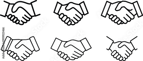 Handshake icon set vector symbol of agreement partnership trust business deal greeting collaboration communication professional support unity concept collection group.