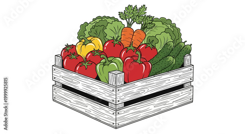 Colorful Vegetables in Wooden Crate.