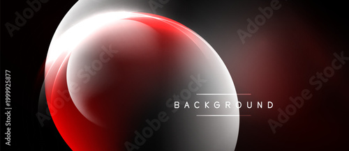 Abstract design features flowing red, white shapes. Dark background creates dramatic visual contrast. Modern, elegant presentation.