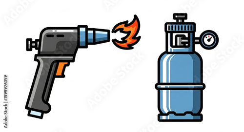 Illustration of a Blowtorch and Gas Tank with Flame.