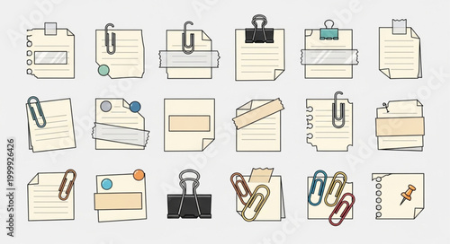 Collection of Vintage Paper Notes and Clips.