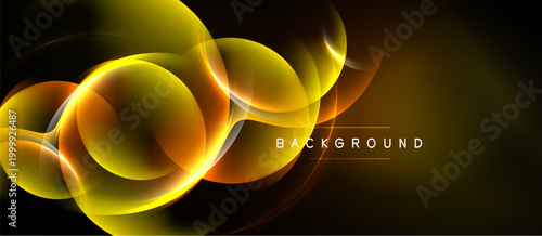 Dynamic abstract design. Golden light flows, creating swirling shapes against dark backdrop. Modern, elegant presentation.