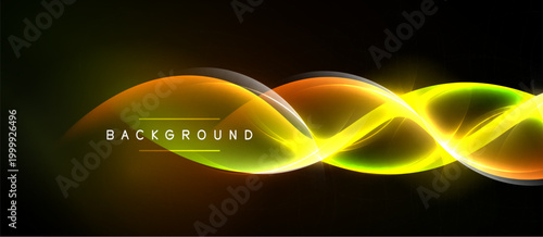 Abstract vibrant waves, glowing lines. Dark background creates dynamic visual effect. Modern design element for presentations.