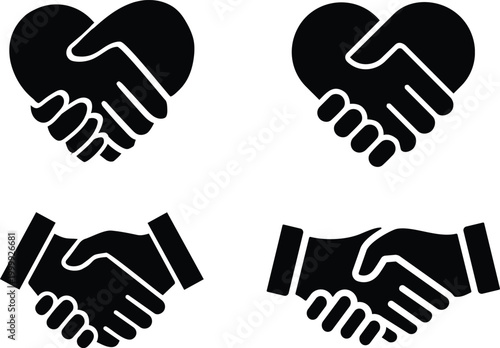 Handshake icon set vector symbol of agreement partnership trust business deal greeting collaboration communication professional support unity concept collection group.
