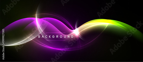 Abstract waves, vibrant colors, dark background. Smooth gradients create dynamic visual effect. Modern design element.