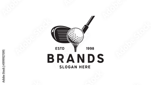 Tableau sur toile Golf club and ball logo with vintage stripes, ESTD and 1998 text for premium bra