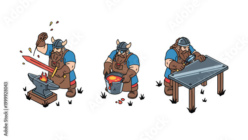 Viking Craftsman Blacksmithing Process Isometric Art