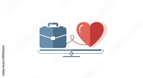 Work-Life Balance: Briefcase and Heart on Scale, Symbolizing Harmony and Equilibrium