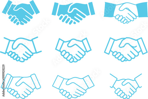 Handshake icon set vector symbol of agreement partnership trust business deal greeting collaboration communication professional support unity concept collection group.