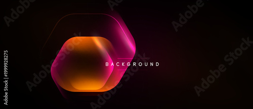 Abstract hexagon design. Gradient colors blend, creating dynamic visual effect. Dark background emphasizes vibrant center element.