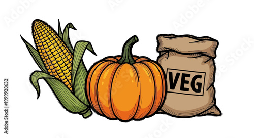 Vegetable Pumpkin Corn Illustration.