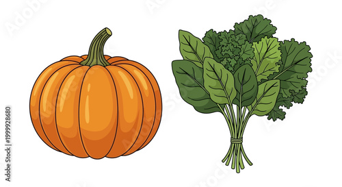 Pumpkin and green leafy vegetable.