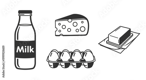 Dairy products on a table.