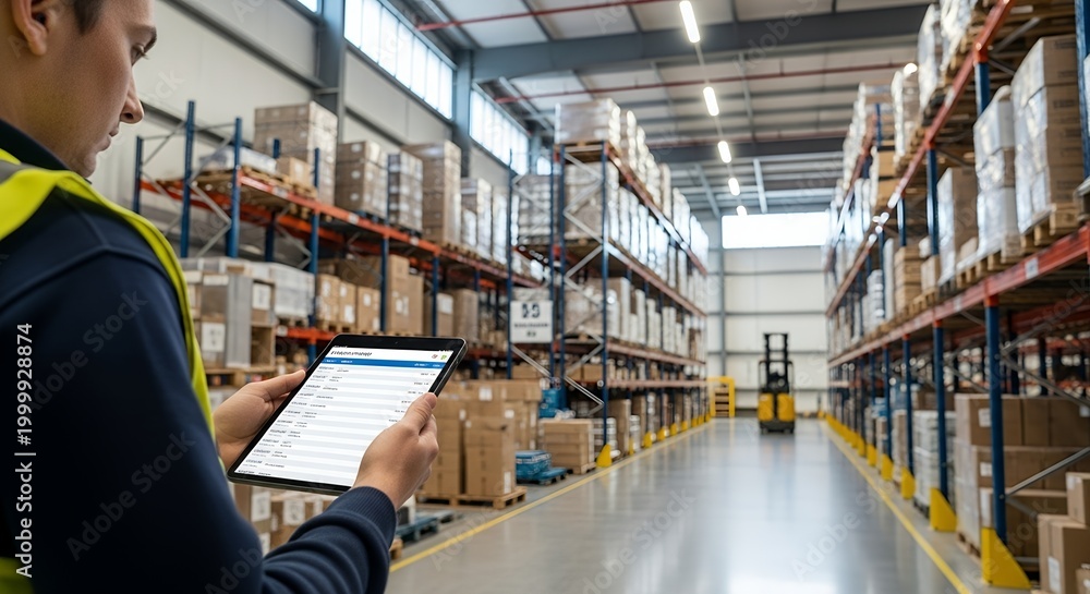 Fototapeta premium warehouse worker using tablet for inventory management