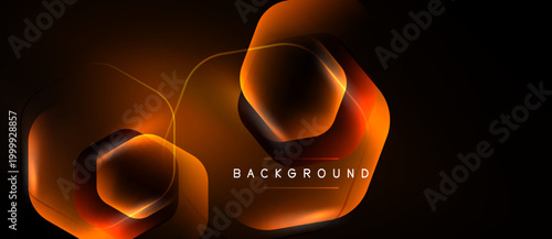 Abstract geometric shapes, orange glow, dark background. Modern design elements create dynamic visual effect. Minimalist style.