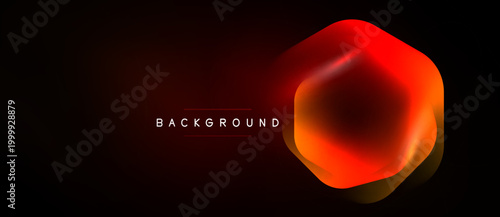 Dark background features vibrant red hexagon shape. Gradient effect creates luminous, modern aesthetic. Text reads background.