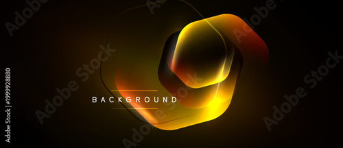 Abstract hexagon shape glows warmly against dark backdrop. Gradient colors blend, creating dynamic visual effect. Text reads background.