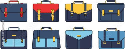 Fotografija Professional business briefcase vector collection featuring colorful office bags attache cases and leather portfolio document carriers