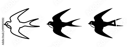 Quadro su tela Flying swallow bird icons in three styles for spring nature and wildlife designs