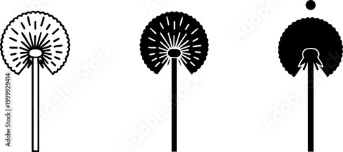 Dandelion Seed Head Icon Set in Outline and Silhouette Versions
