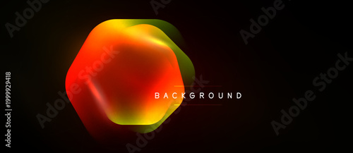 Abstract vibrant hexagon shape. Gradient colors blend, creating dynamic visual effect against dark backdrop. Modern design element.