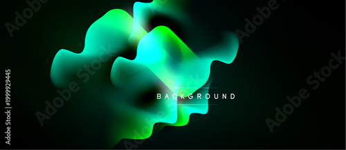 Abstract fluid shapes, vibrant green hues, dark background. Modern design element, smooth gradients, dynamic composition.