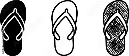 Flip flop sandal icon set, summer beach footwear symbols for travel and leisure