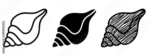 Spiral seashell icon set, marine nature symbols for beach and ocean themes