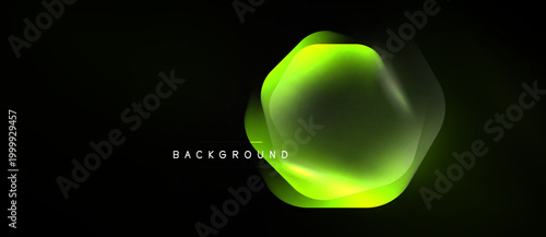 Abstract neon shape glows against dark backdrop. Gradient colors create modern visual effect. Minimalist design, vibrant energy.