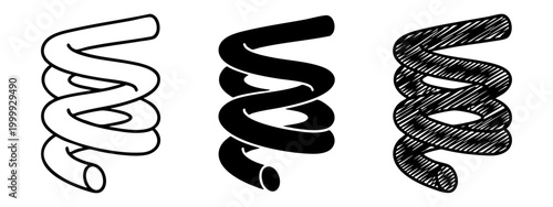 Spiral Water Slide Icon Set in Three Styles - Outline, Silhouette, and Hand-Drawn Sketch