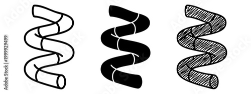 Zig-Zag Water Slide Icon Set in Three Styles - Outline, Silhouette, and Hand-Drawn Sketch