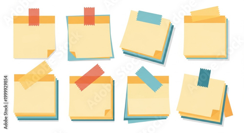 Colored sticky note paper pads.