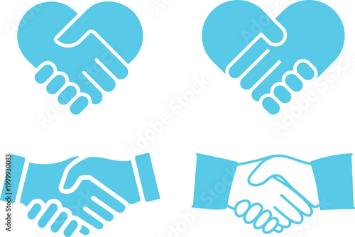 Handshake icon set vector symbol of agreement partnership trust business deal greeting collaboration communication professional support unity concept collection group.