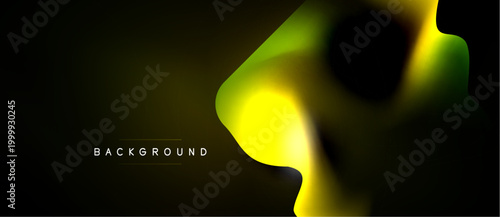 Abstract fluid shapes, vibrant yellow, green hues over dark background. Modern design element, smooth gradients present.