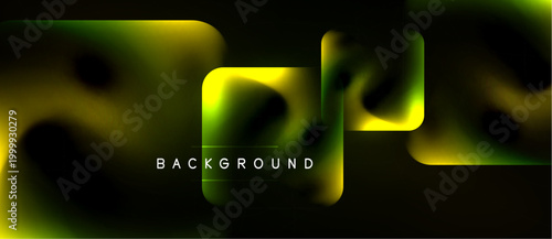 Abstract design features vibrant yellow, green hues. Dark background emphasizes glowing geometric shapes, text reads background. Modern, dynamic visual.