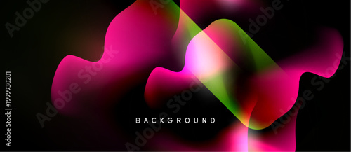 Abstract fluid shapes, vibrant pinks, greens, yellows over black background. Modern design element, dynamic composition.