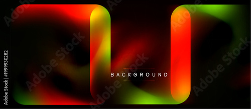 Abstract fluid shapes, vibrant colors blend. Dark background emphasizes glowing neon effect. Modern design element, dynamic composition.