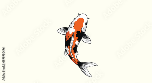 Elegant orange, black, and white koi fish swimming gracefully viewed from above on a clean, light cream background.