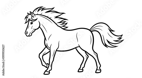 Foto Horse Running Side View Black Lines.