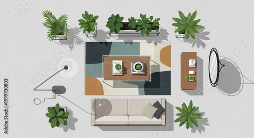 Modern Living Room Interior Design with Plants and Furniture.
