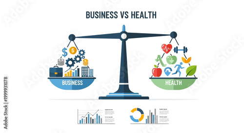 Business vs Health Balance Scale Concept: Work Life Balance, Wellness, Success, Lifestyle