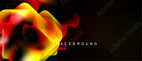 Abstract vibrant flow shapes over black background. Dynamic color gradients create modern visual effect. Smooth transitions, energy.