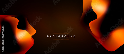 Dark background features orange flowing shapes. Minimalist design with text background centered. Modern aesthetic, suitable for banners or presentations.