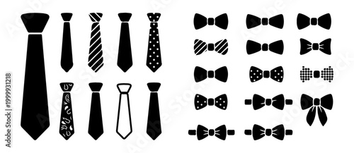 Foto Tie and bowtie collection black silhouette set isolated on white, Fashion access