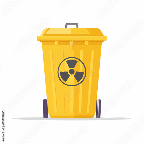 Yellow radioactive waste bin with hazard symbol
