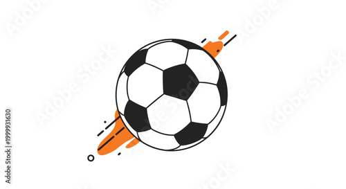 Dynamic illustration of a soccer ball flying through the air with bright orange motion streaks suggesting high speed and energy.