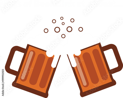 Clinking beer mugs illustration with foam splash, hand drawn vector graphic featuring cheers concept, lager drinks and celebration toast isolated on white background